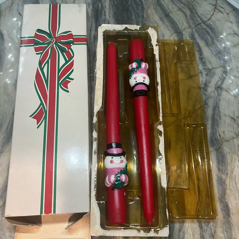 Vintage Avon Dapper Snowman Two Red BayBerry Fragrance 10" Taper Candles NOS